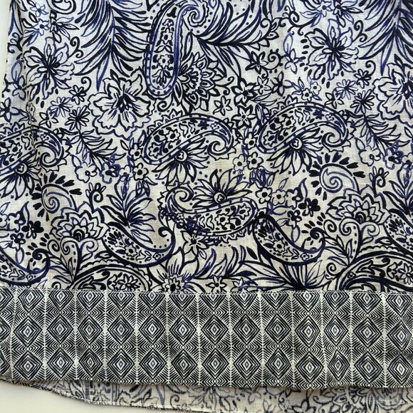 Sigrid Olsen Pure Linen Tunic Top S Blue White Paisley Beachy‎ Coastal - Picture 7 of 7